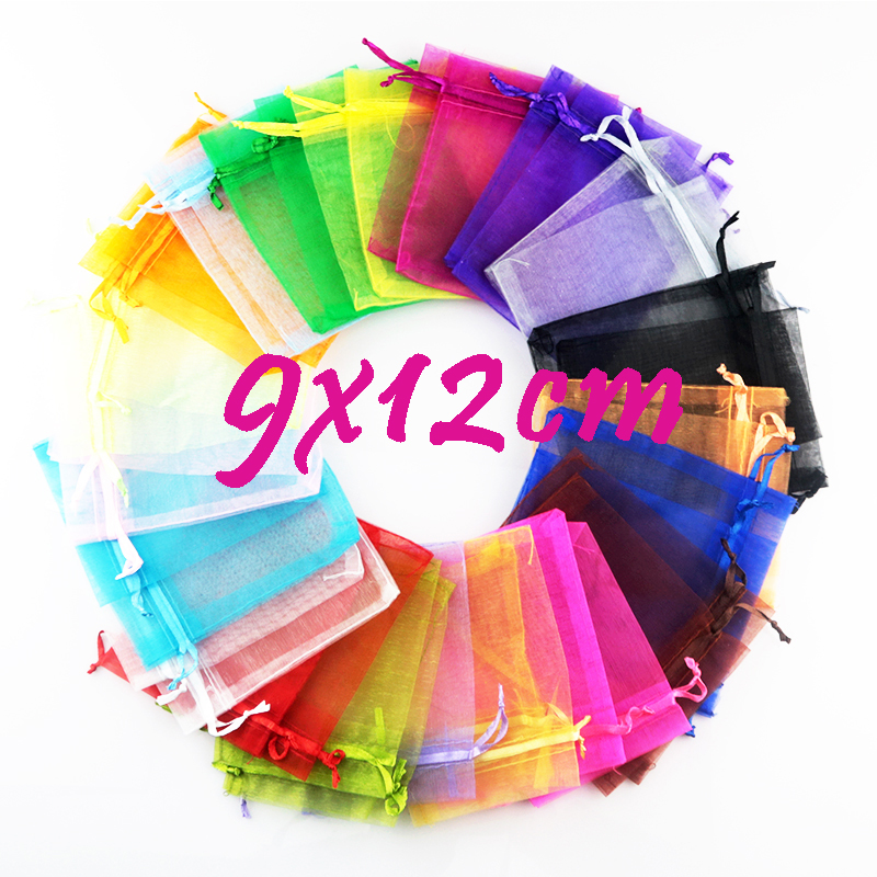 

9X12cm Christmas Gift 100Pcs Beautiful Mix Colors Organza Pouch Jewelry Gift Bag for Wedding Festival Wholesale