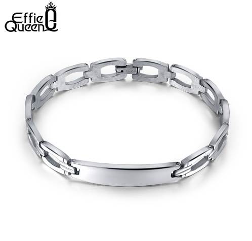 

Effie Queen Top Quality Stainless Steel Charm Bracelet Jewelry For Man 9mm Width High Polished Silver Color Men Bracelets IB39