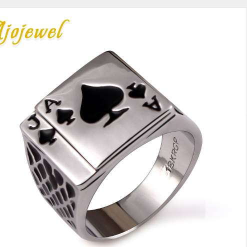

Ajojewel Classic Cool Men's Jewelry Chunky Black Enamel Spades Poker Ring Men Gold-color