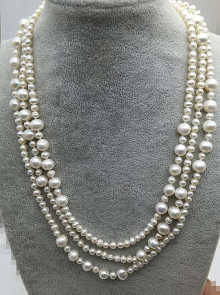 

150cm Long Pearl Jewellery,5-11mm Potato Round White Color Natural Freshwater Pearl Necklace,Perfect Wedding Party Women Gift Jewelry