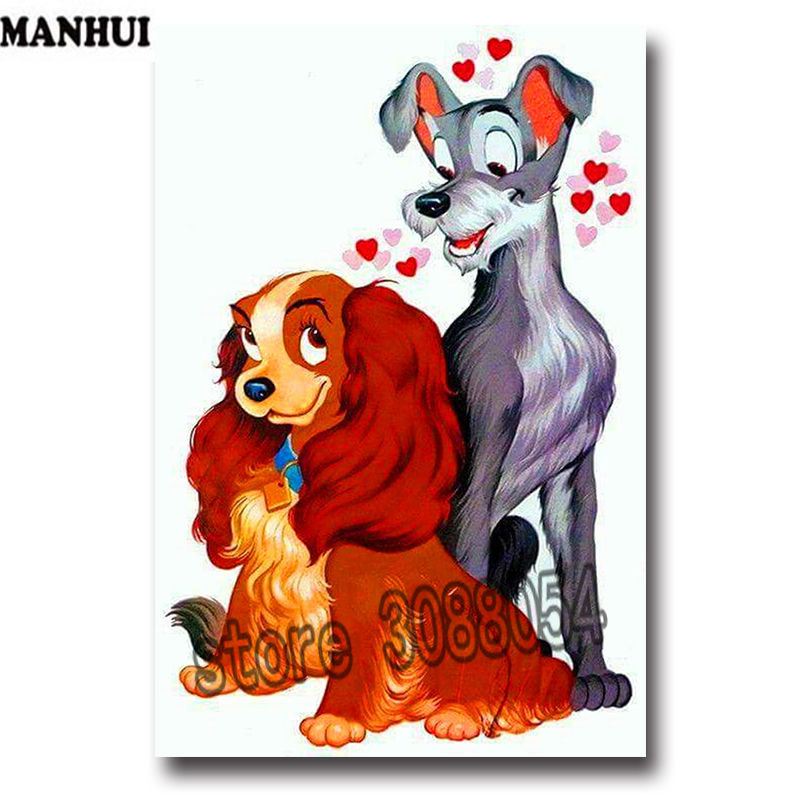 Satin Al Elmas Nakis Karikatur Loving Kopek Tam Diy Elmas Boyama