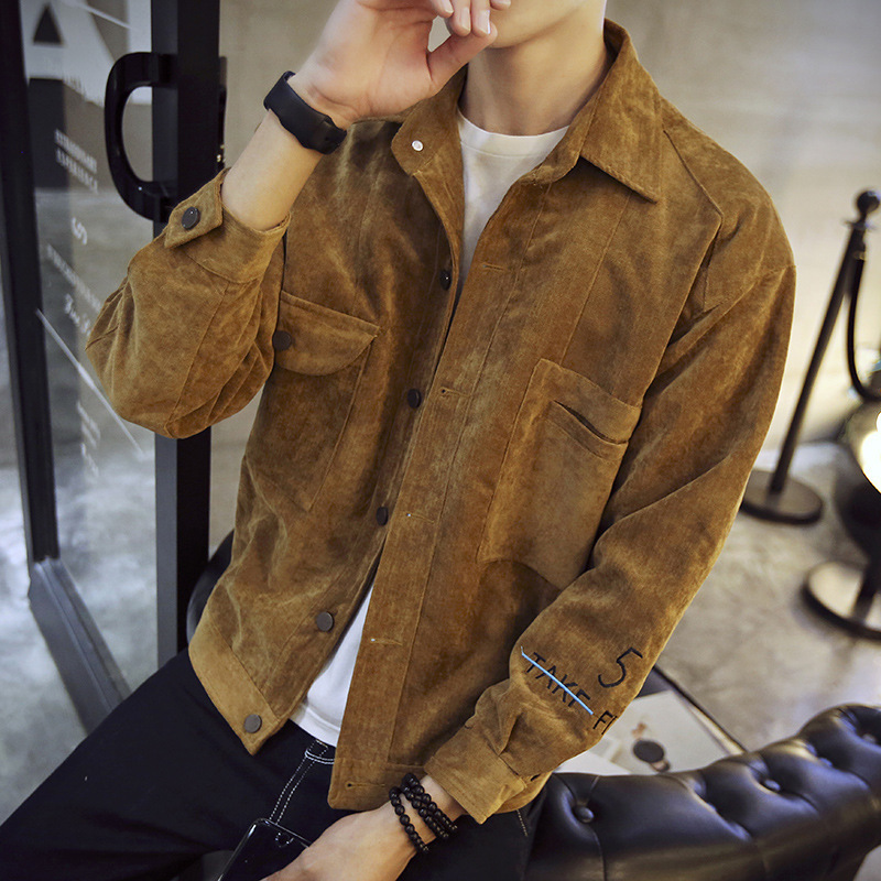 Men's casual jacket all-match outwear tailored coat corduroy autumn Leisure fashion single-breasted overcoat student's Bomber Jack short w