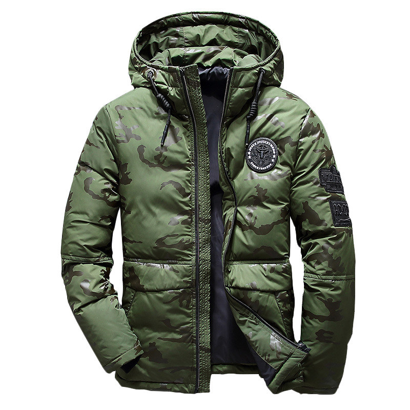 2018 Men Winter warm Feather Jacket men's Hooded camouflage parka jackets white mens thick jacket ultralight down jacket Y181101