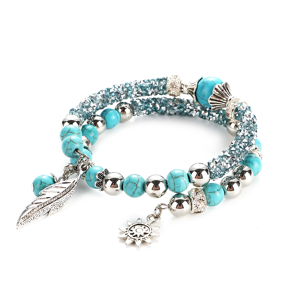 

Bracelets Fashion Turquois Beads Strands Vintage Crystal Diamond Leaf Pendant Jewelry Flower Snake Chain Charm women Bracelet for Gift