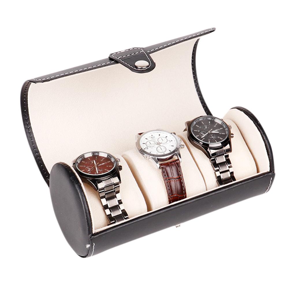 

LinTimes New Black Color 3 Slot Watch Box Travel Case Wrist Roll Jewelry Storage Collector Organizer