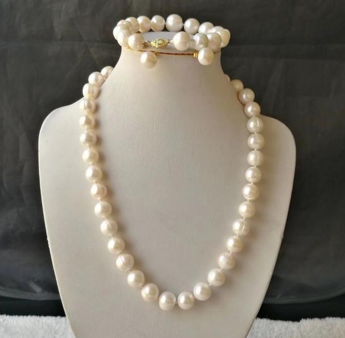 Véritable Naturel 12-13 mm South Sea Blanc Perle Baroque Bracelet Boucles d/'oreilles Set 8/" AAA