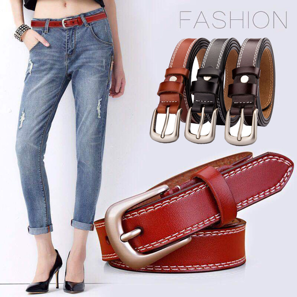 

Luxury Women's Genuine Cow Leather Waistband Waist Thin Femal Belt Fashion Designer Strap Girdle Ceinture Smooth Buckle, Coffee