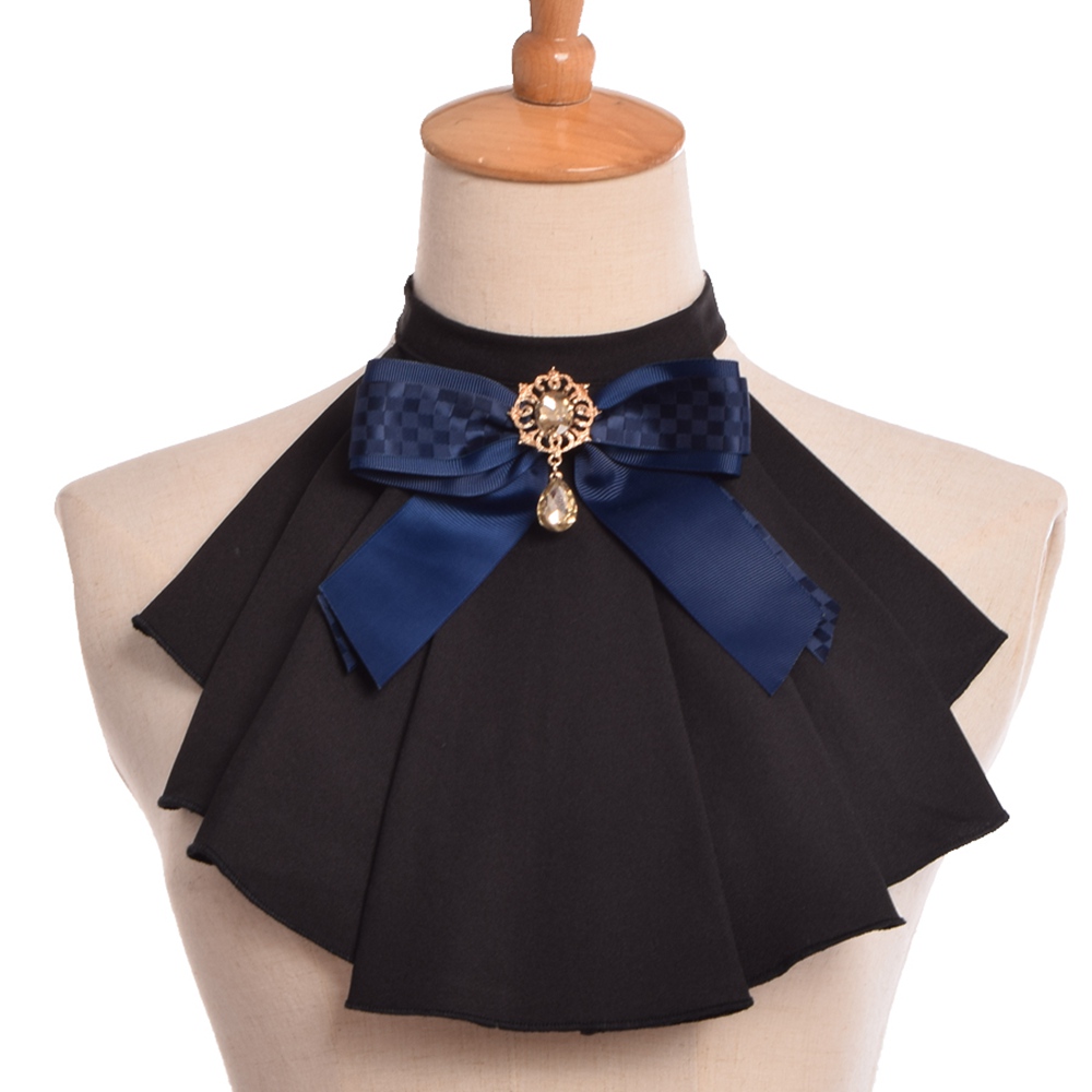 

Vintage Women Jabot Neck With Bowknot Pins Punk Victorian Chiffon Ruffle Collar High Quality Fast Shipment, Black