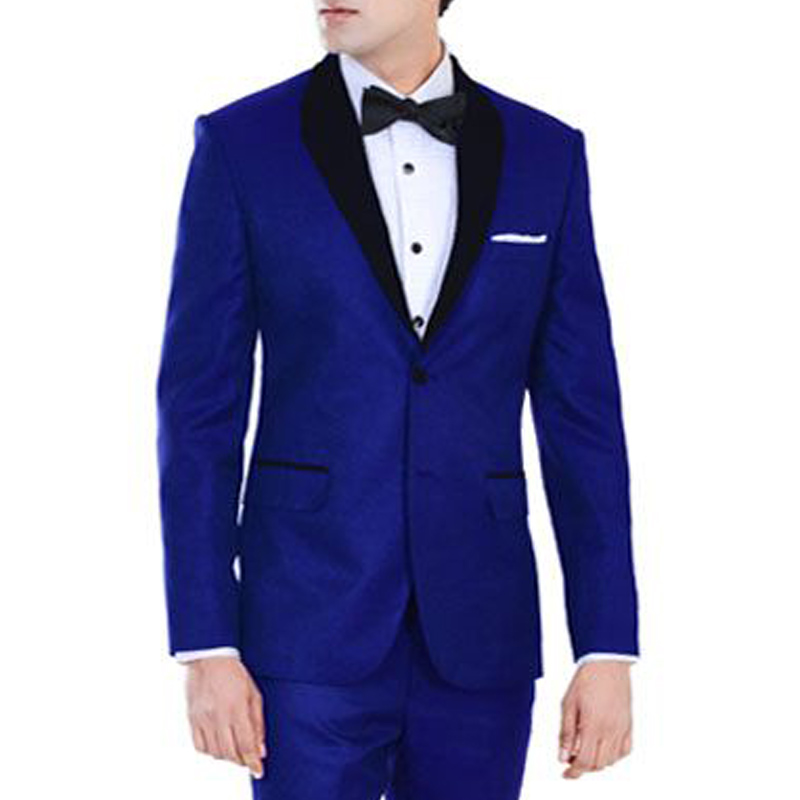 

Two Piece Royal Blue Bussiness Party Men Suits for Groom Wear 2018 Black Shawl Lapel Two Button Wedding Tuxedos (Jacket + Pants), Same as image