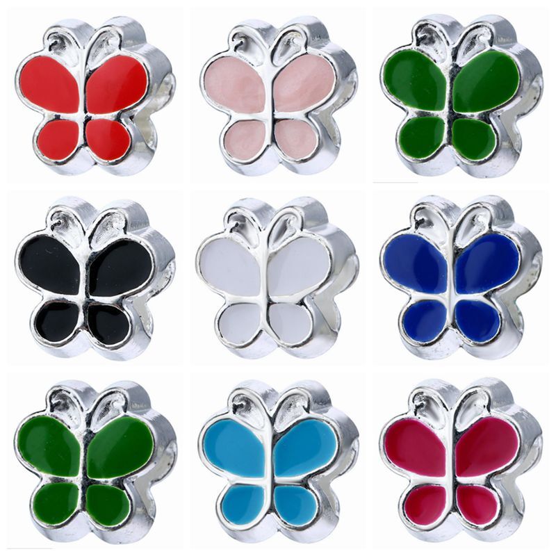 

Wholesale 50PCS Fashion NEW Alloy metal Enamel Butterfly Beads fit European Charm bracelet DIY Jewelry For Women RHB63