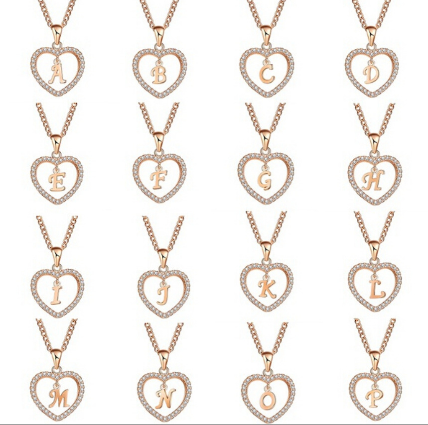 Nouvelle Alphabet Lettre Collier Cristal Peach Coeur Pendentif Strass Femmes Hommes Bijoux pour cadeau livraison gratuite