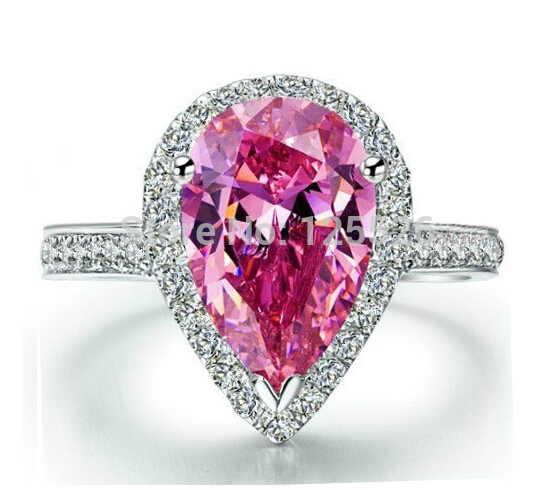 

choucong Dazzling Pear Cut Pink 5A Zircon stone 925 Sterling Silver Engagement Wedding Ring Sz 5-11 Free shipping Gift