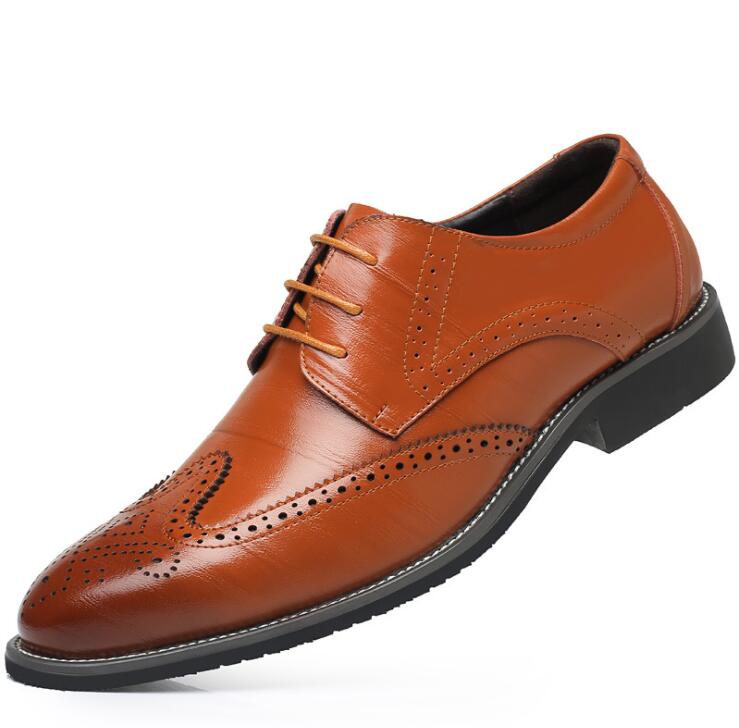 

2018 Luxury Men Oxfords Shoes British Style Carved Genuine Leather Shoe Brown Brogue Shoes Lace-Up Bullock Business Men's Flats, Blue