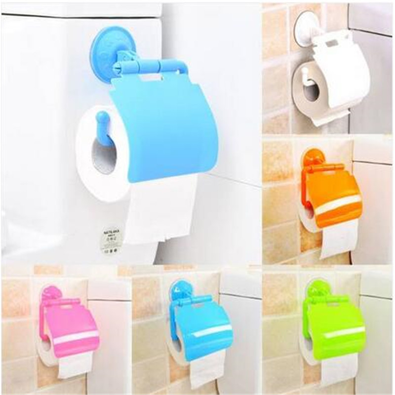 

Free shipping Wholesales Wall Mounted Suction Cup Plastic Bathroom Toilet Paper Holder With Cover Porta Papel Higienico Bathroom Accessories