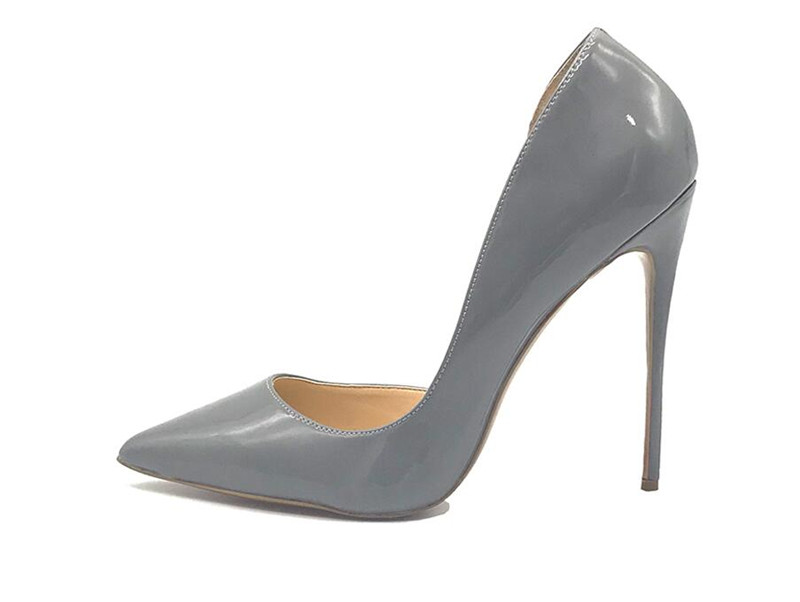 

Free Shipping fashion new women lady 2019ss new grey Patent Leather Wedding Poined Toes high heels shoes sandals pumps HIGH-HEELED SHOES, 10cm