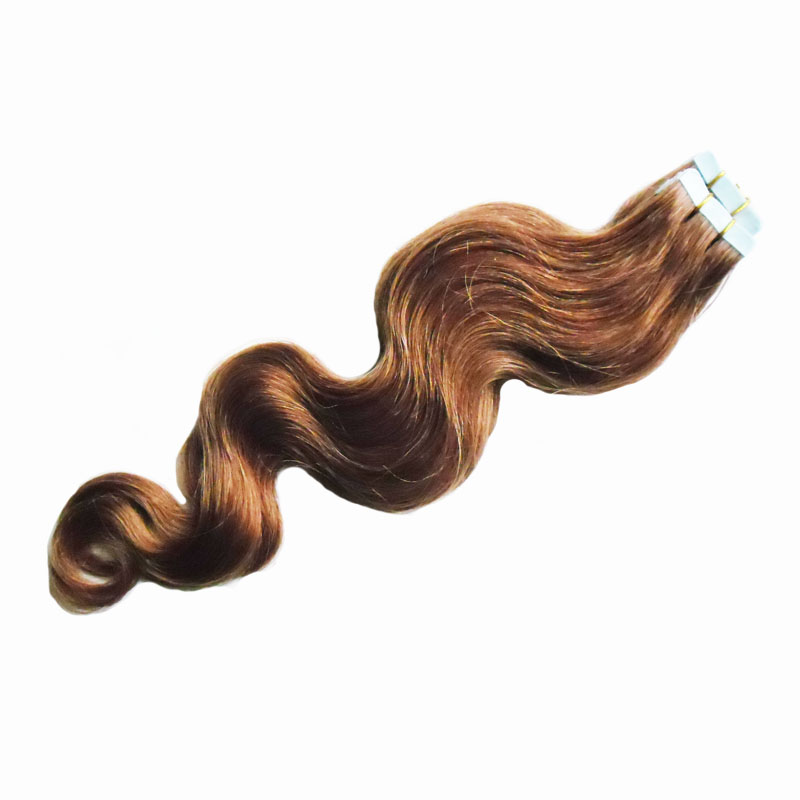 

Tape In Human Hair Extensions 100g 40pcs body wave Seamless Hair Adhesives Non-Remy Hair Skin Weft Salon Style 16"18"20"22"24", #33 dark auburn brown