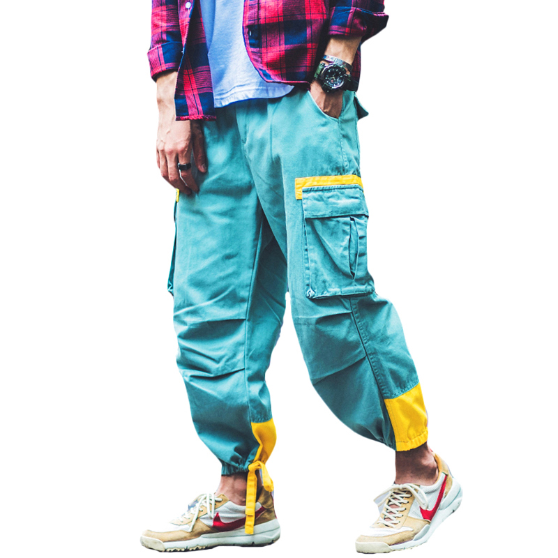

Autumn Men Joggers Fashion Cargo Pants Pockets Bandages Feet Casual Sweatpants Hip Hop Swag Harem Trousers, Black