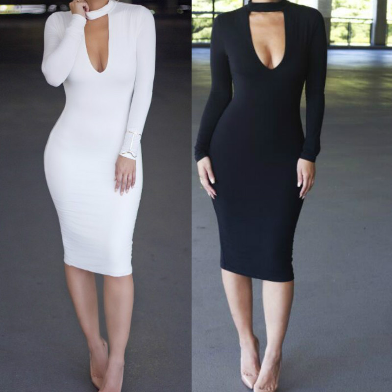 long sleeve cleavage dress