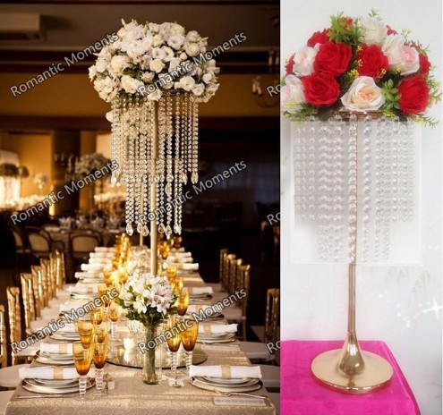 

hot sell new Gorgeous table 5 Photos 70cm Tall crystal Flower Stand Wedding Centerpiece Table Chandelier decoration