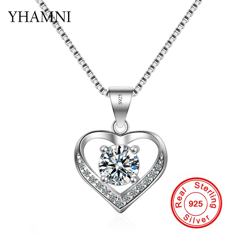 

YHAMNI Original 100% 925 Sterling Silver Jewelry 6mm CZ Diamant Heart Pendant Necklace For Valentine's Day Gift of Love XDZ248