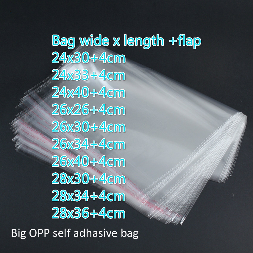 

100pcs/lot size: 24x30+4cm flap OPP self adhesive packaging bags for garments magazines, newspapers, photos, CDs, bread, popcorn, nuts
