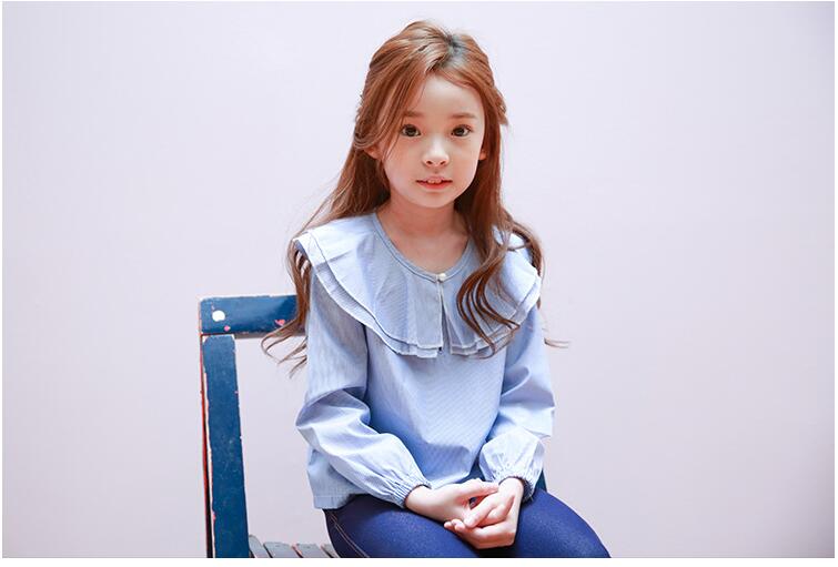 

Girl Long Sleeve Doll Collar T-shirt Baby Solid Color Spring Autumn Tops Kids Cotton Blends Clothing Clothes DM 019, As picture