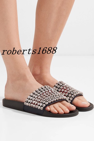 

new arrival mens and womens fashion rubber slider sandals slippers with crystals adults unisex causal flip flops, White