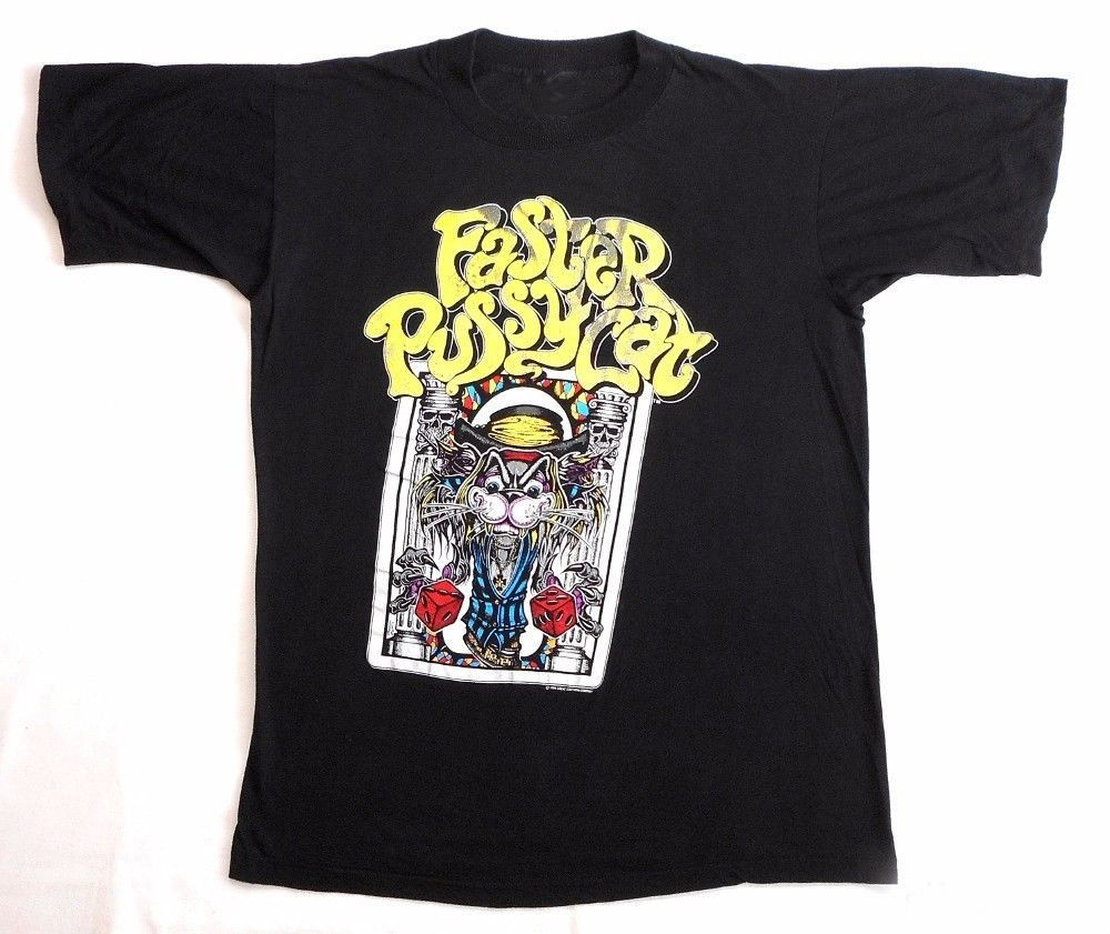 

FASTER PUSSYCAT Reprint VTG T Shirt 80's Tour Concert 1989 GLAM SLEAZE METAL, Black