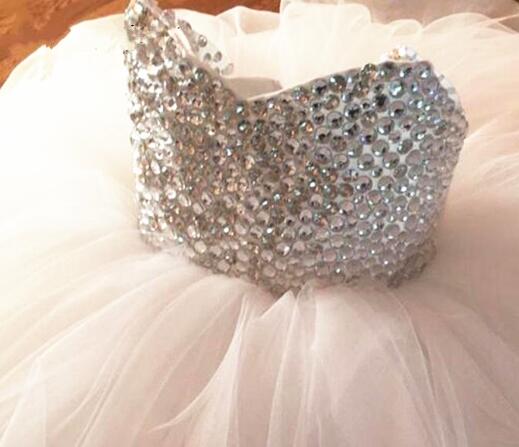 

Crystals Ball Gown Flower Girl Dress Pageant Dress Rhinestones Straps Sparkly Toddler Formal Wear Birthday Party Dress Custom Size, Silver