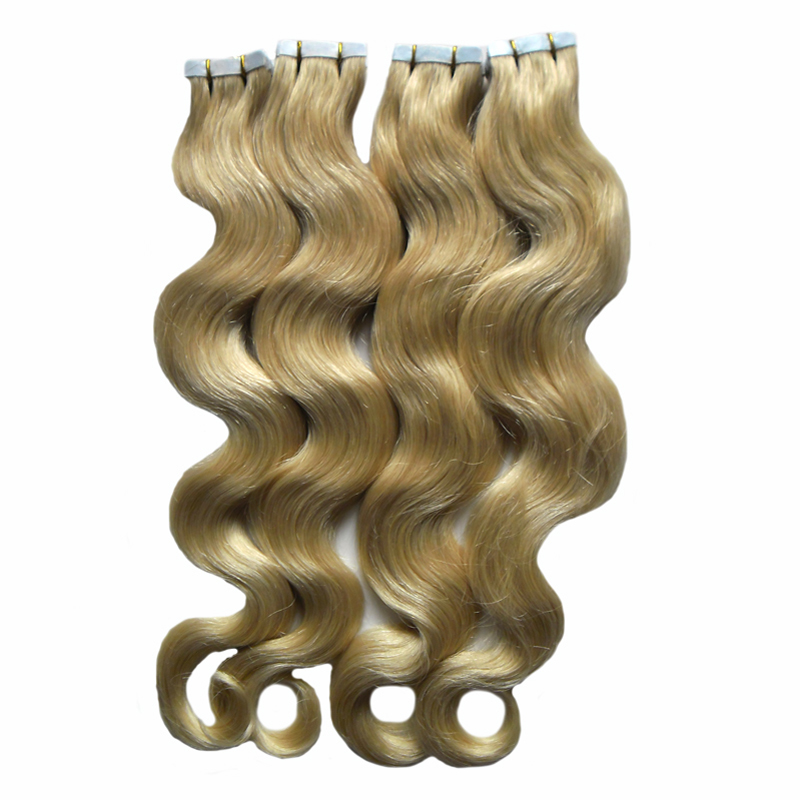 

Blonde Tape In Human Hair Extensions BODY WAVE Machine Remy Hair On Adhesives Invisible Tape PU Skin Weft Remy Hair Extensions 200G 80PCS, #1b off black
