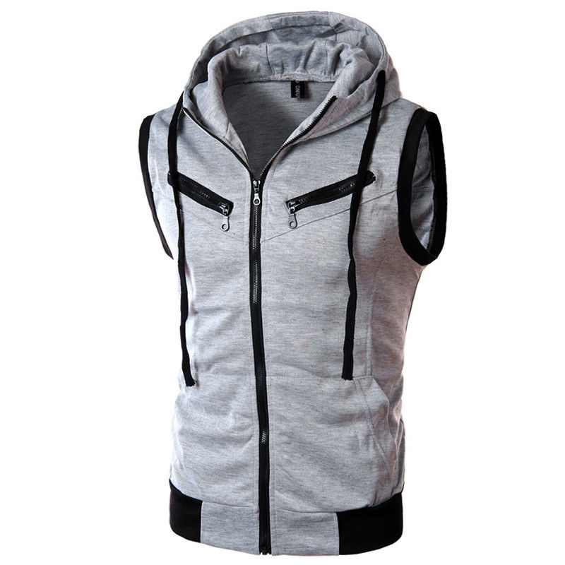 

New Mens Jacket Sleeveless veste homme Winter Fashion Casual Coats Male Hooded Men's Vest men Thickening Waistcoat, Gray