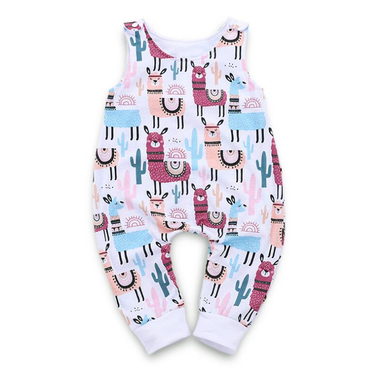 

Baby Alpaca Cactus Print Sleeveless Romper Boy Girl Summer Jumpsuit Infant Clothes one piece ZHT 125, As picture