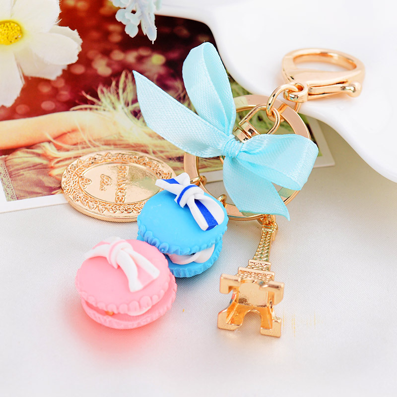 

Macarons Eiffel Tower pendant keychain Macarons cookies cake key rings Eiffel Tower Keychains Women Car Bag Key Chains