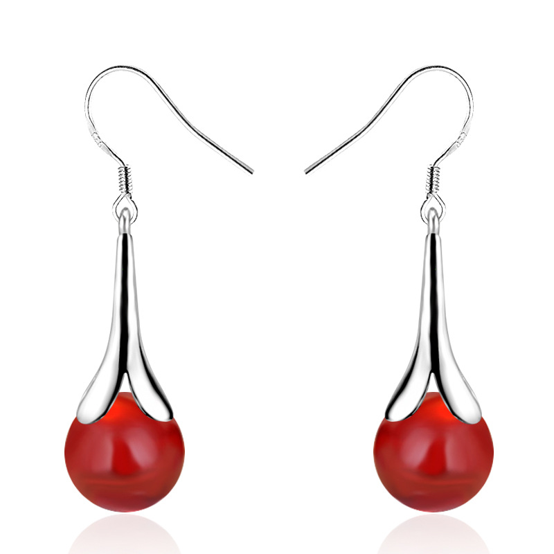 

S925 Silver Red Agate Bead Drop Earrings Jewelry with 925 Silver Ear Plug Fashion Earring for Women