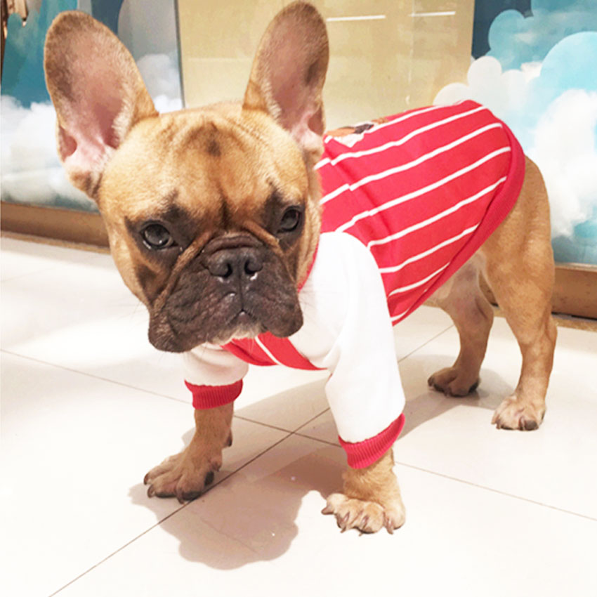

2018 Fashion Pet Dog Stripe Fleece Clothes Classic Coat Jacket Baseball Uniform for Yorkshire Bulldog Chihuahua Teddy- 35, Blue