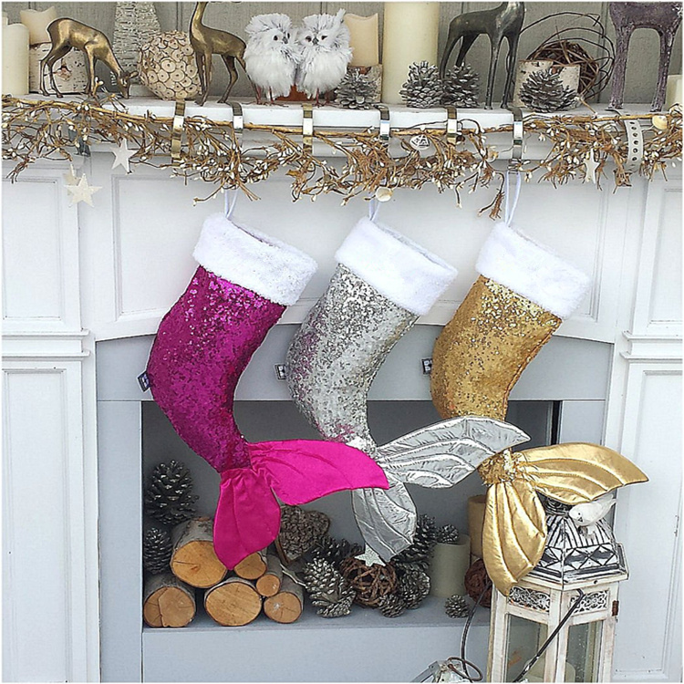 

Big Size Christmas Gift Bag Sparkly Mermaid Tail Christmas Stocking Sequin Mermaid Tail Magic Reversible Stocking Xmas Home Decor JLE142