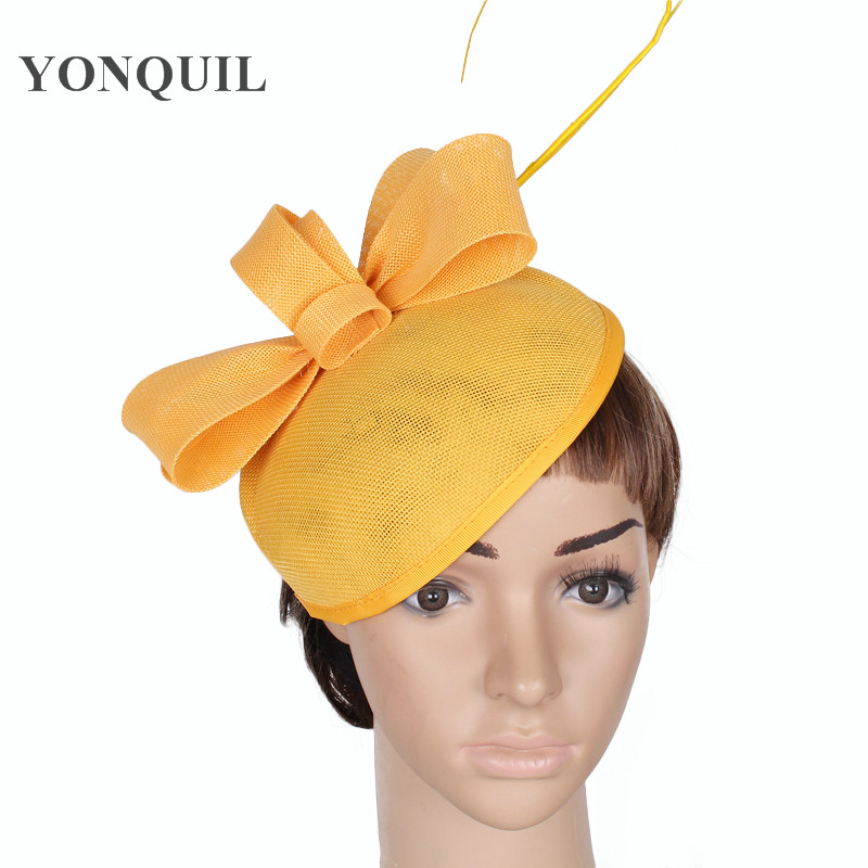 

Charming 15 colors select Imitation Sinamay Fascinator base elegant women hat with ostrich quill adorn hat attractive headwear SYF96