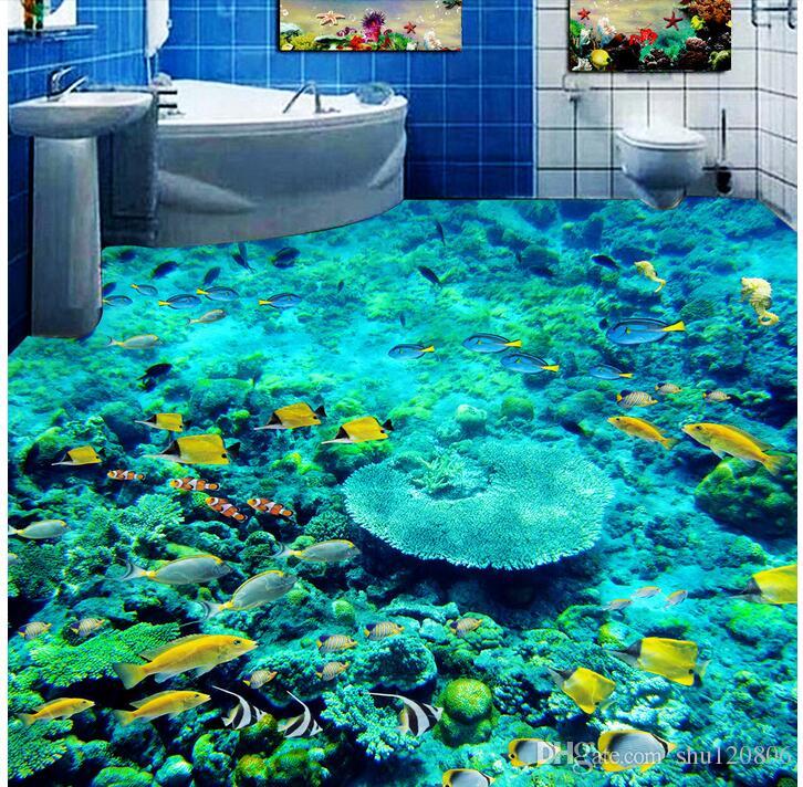 

3d pvc flooring custom photo Waterproof floor wall sticker Undersea world coral shoal 3d wall murals wallpaper for walls 3 d print fabric, Pictures show