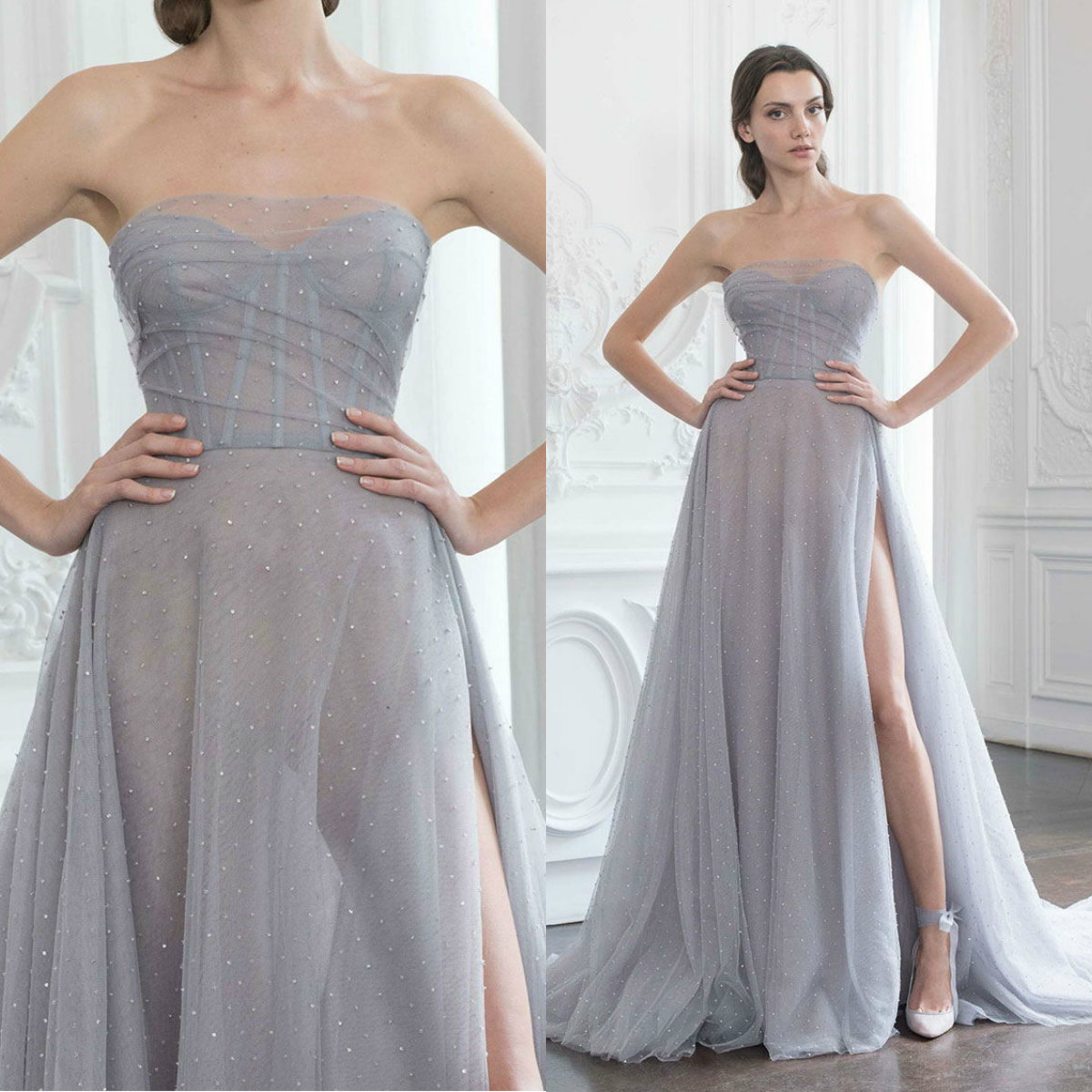 

Classic 2022 Newest Prom Dress Illusion Sweetheart Exposed Boning Beaded Sweep Train Evening Dresses High Side Split, Multi