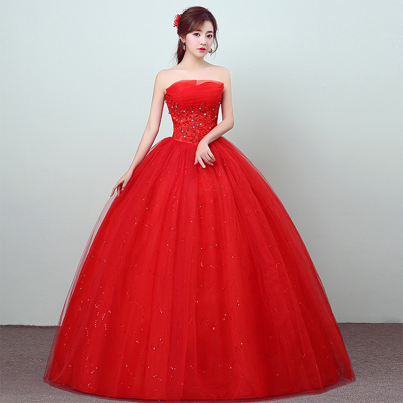 

Real Photo Customized Vestidos De Novias Elegant New Spring and Summer White Strapless Simple Ball Gown Wedding Dress Bridal, Red