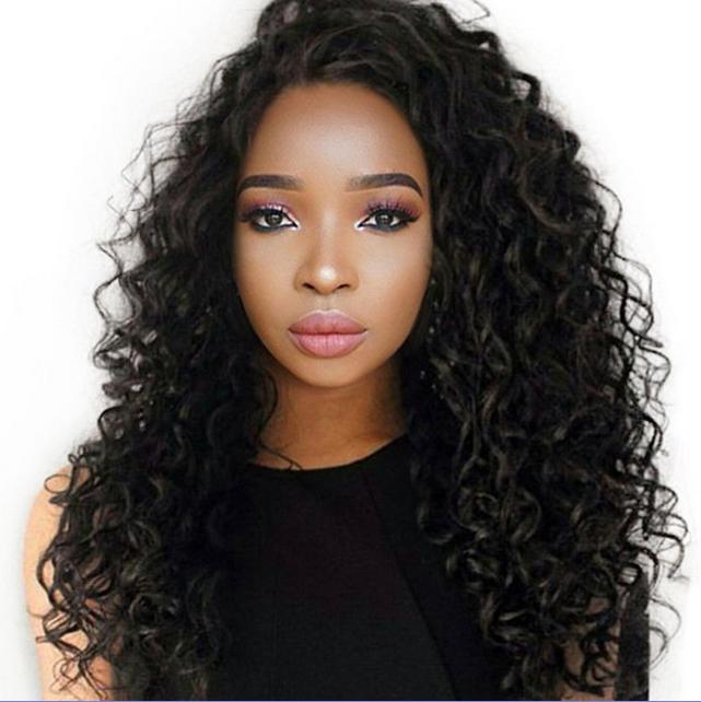 Human Virgin Remy Brazilian Soft Hair Lace Front Full Lace Curly Wigs 130% Desnity Natural Black Color-image-410041070