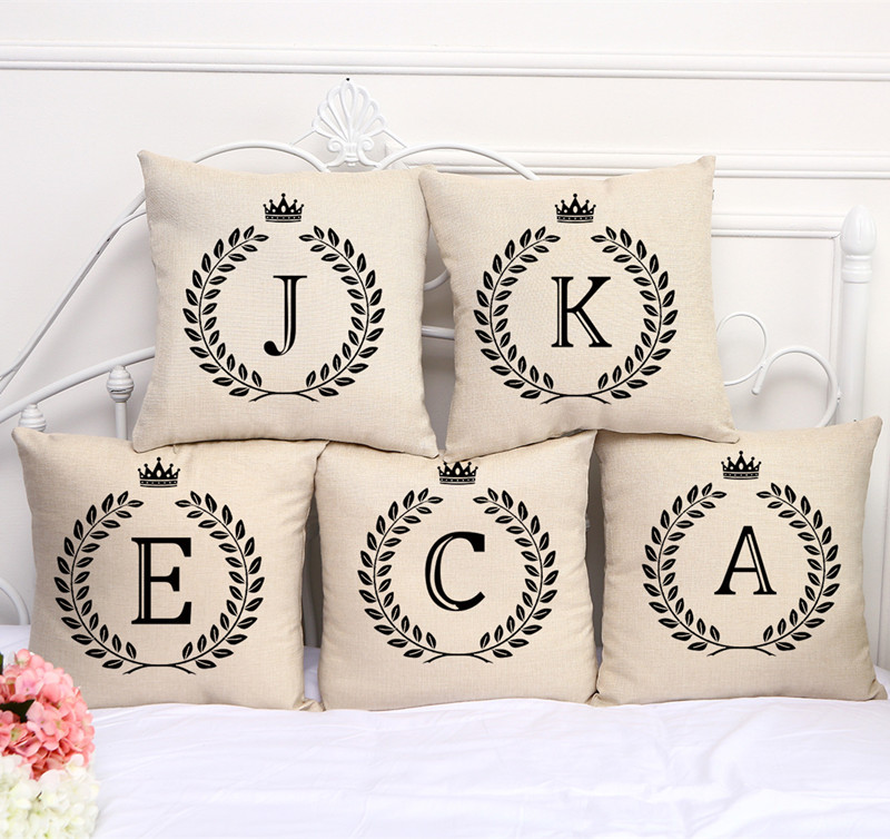 

Cushion Covers English Alphabet Pillow Cover Cotton Linen Square Pillowcase Bedroom Living Room Sofa Decorative Throw Pillow Case 45cm*45cm