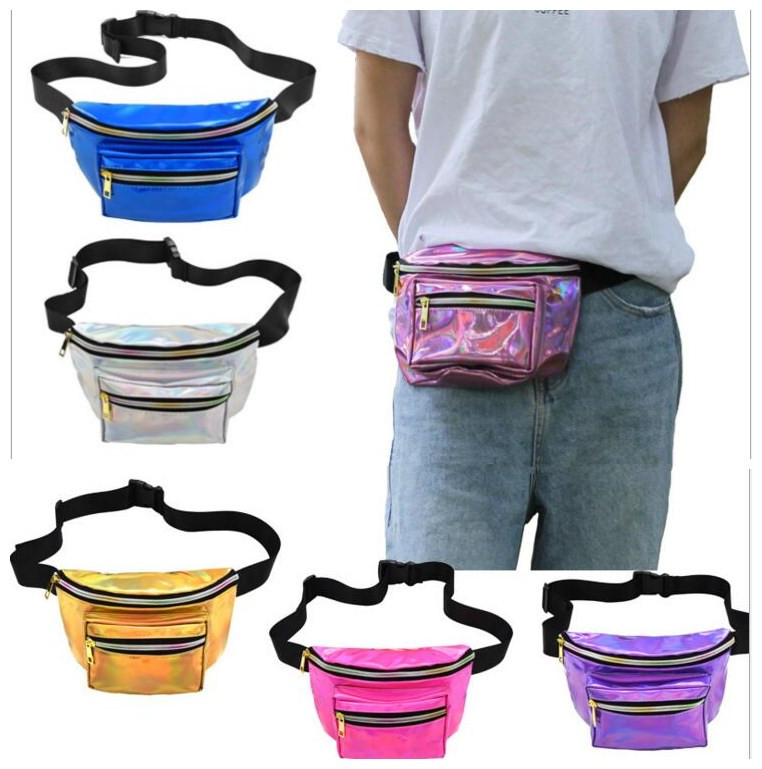 

New women Laser metallic silver Fanny Waist bag chest pack sparkle festival hologram purse travel bag 7colors