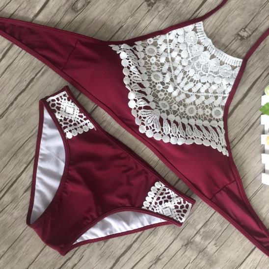 European American Style Women Lace Swimsuit Bathing Suit Set Sexy Hollow Out Summer Beach Push Up Two Pieces Bikinis Set-image-411503136