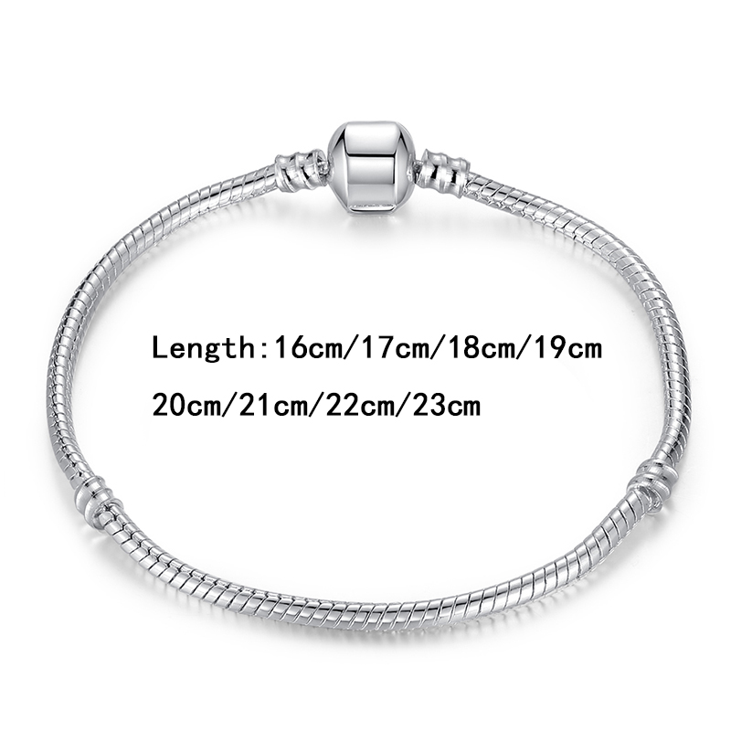 

16-23CM 925 Sterling Silver Bracelets 3MM Snake Chains Fit Charm European Beads Bangle Bracelet For Men & Women Jewelry Gift