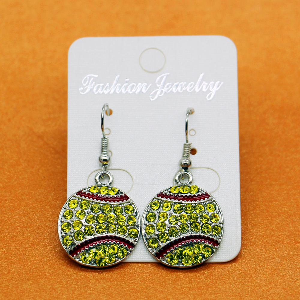 

yellow Rhinestone round yellow softball earrings / gift for sports mom spots team gift for her softball mom f earring hook stud