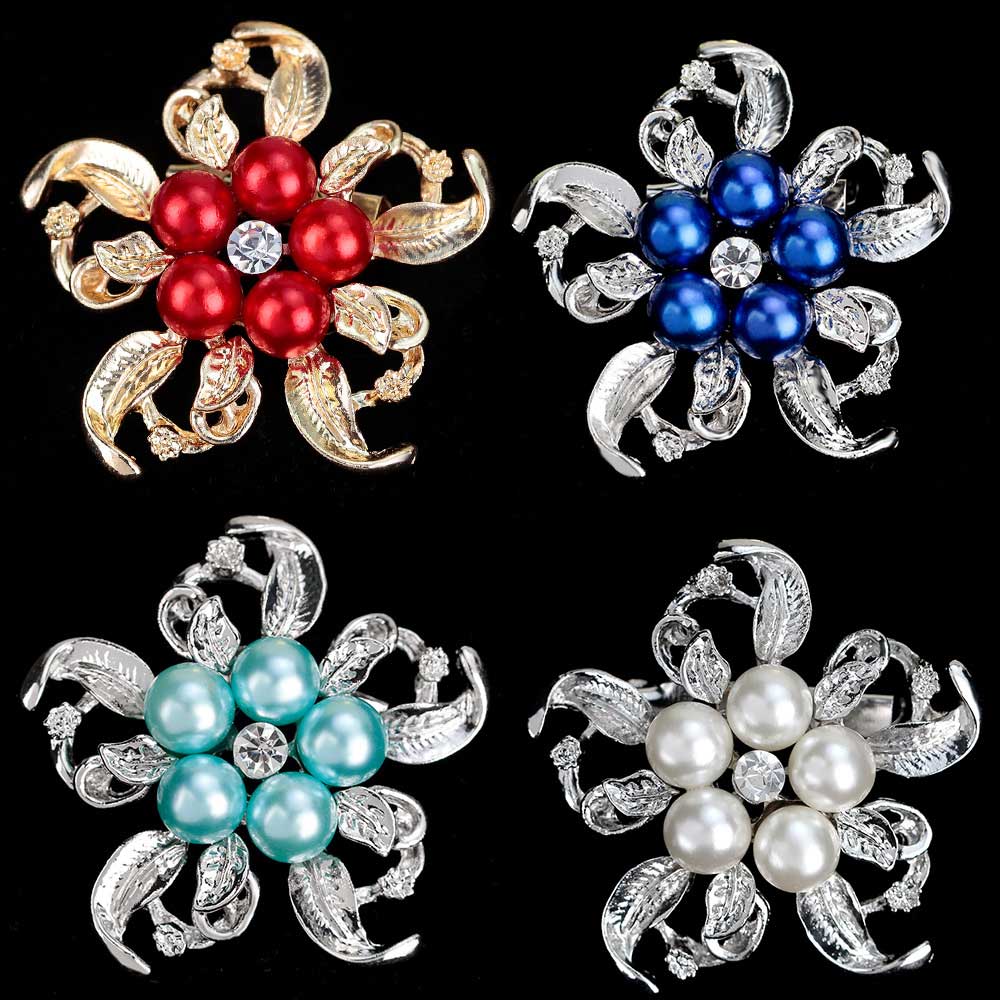 Imitation Perle Cristal Ronde Fleur Broches Broche Pour Les Femmes Chapeau Sac À Dos Écharpe Accessoires Beau Mariage De Mariée Bouquet Boucle Br