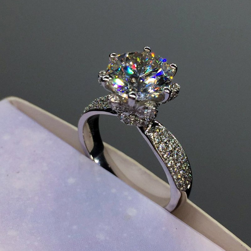 

Fashion Jewelry Fashion Flower Jewelry 3ct 5A zircon cz wedding band rings for women 925 Sterling silver Female Ring