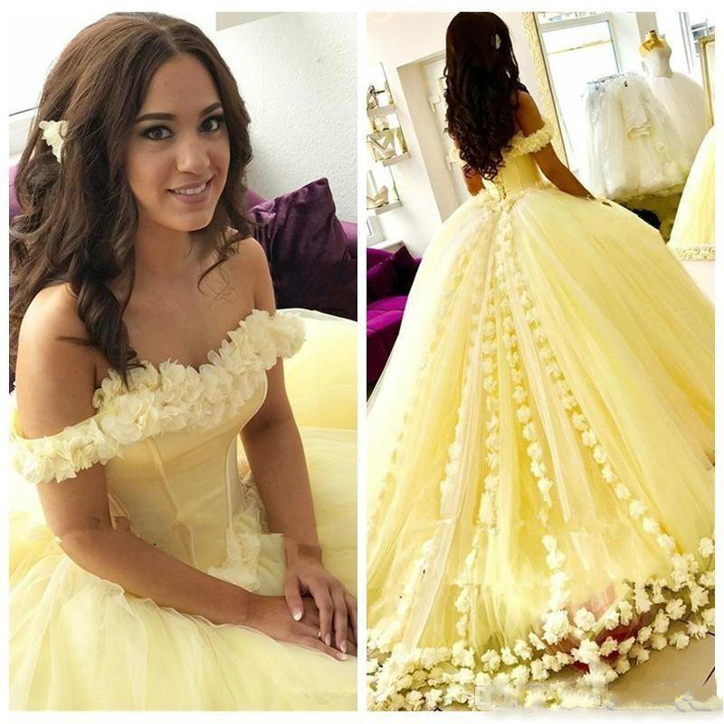Stunning Flower Off Shoulder Prom Dresses Yellow Plus Size Tulle African Formal Party Evening Dresses Gowns Guest Wear Robe De Soiree