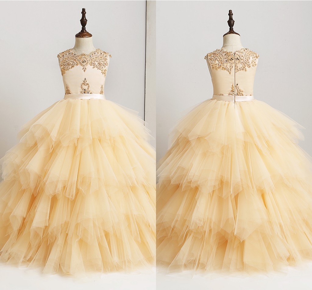 Nouvelle Arrivée 2021 Robes de fille Fleur de haute qualité Made Fabriqué en dentelle Perles Volants Tulle Girl Robe de promane
